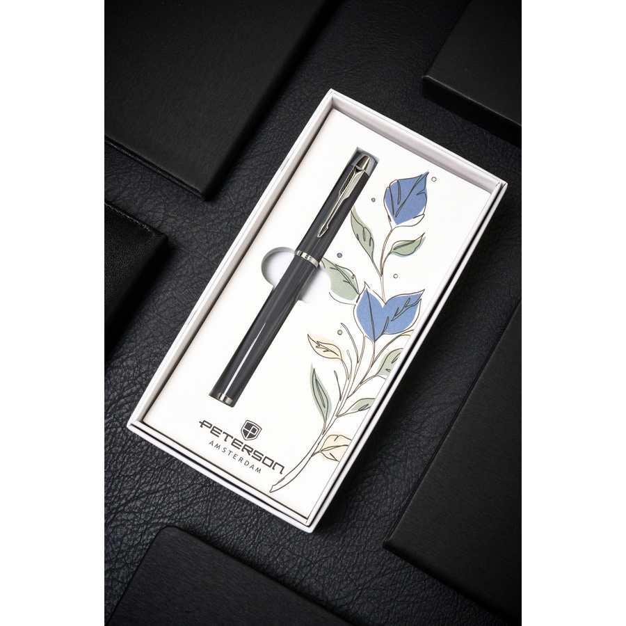 Metalowy długopis w szaro-srebrnym kolorze z czarnym wkładem - Peterson