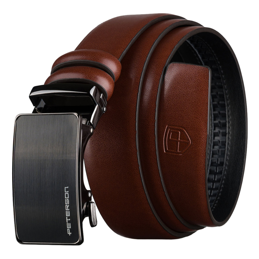 Pasek męski z automatyczną klamrą wykonany ze skóry naturalnej w brązowym kolorze - Peterson