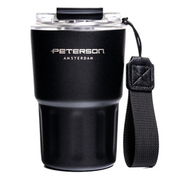 Czarny kubek termiczny ze stali nierdzewnej z podwójnymi ściankami - Peterson