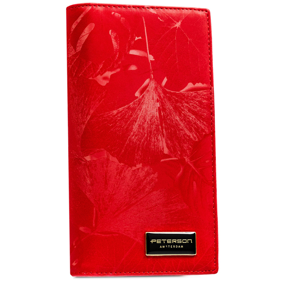 Duży, czerwony, pionowy portfel damski zamykany na magnes i suwak - Peterson