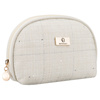 Beżowa kosmetyczka damska wykonana z materiału syntetycznego z ozdobnymi cekinami - Rovicky