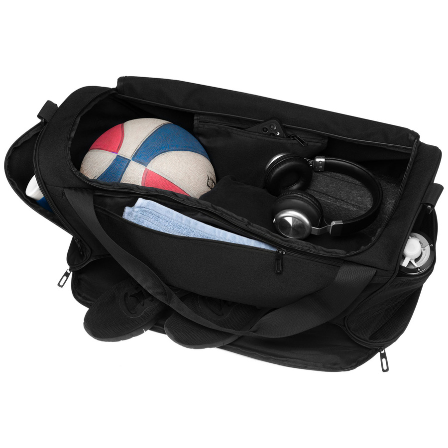 Czarna, pojemna torba podróżna wykonana z wytrzymałego poliestru - Peterson