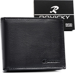 Duży, czarny portfel męski ze skóry naturalnej wyposażony w system RFID - Rovicky