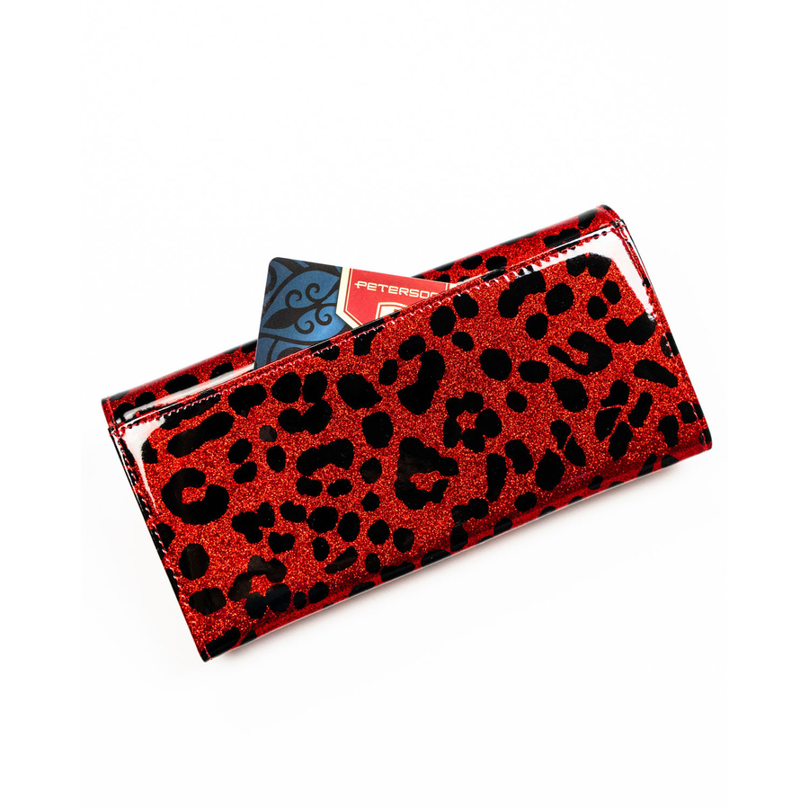Duży portfel damski ze skóry ekologicznej i naturalnej w czerwonym kolorze zamykany zatrzaskiem - Peterson