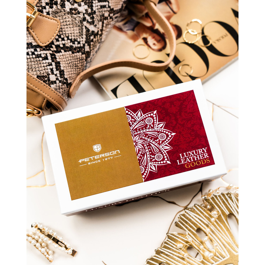 Duży, skórzany portfel damski w brązowym kolorze z systemem RFID - Peterson