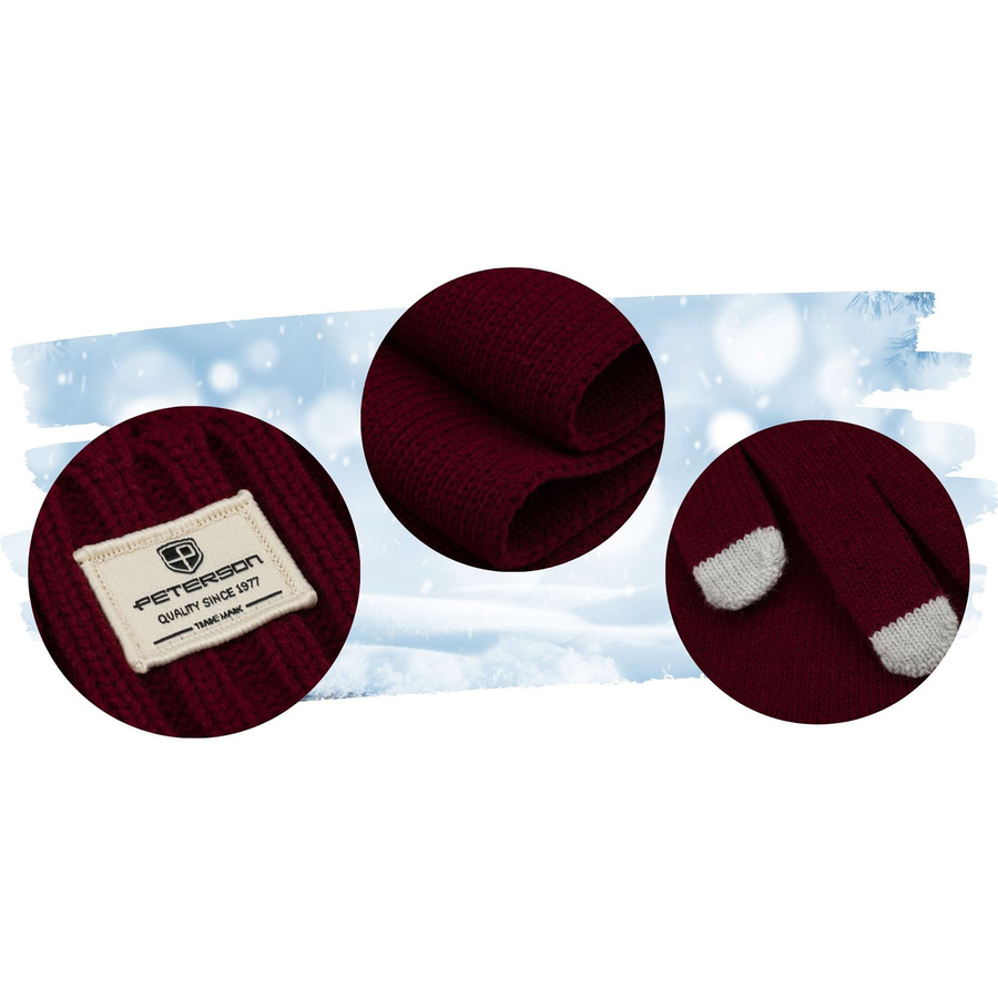 Zestaw: czapka, rękawiczki i szalik w bordowym kolorze - Peterson