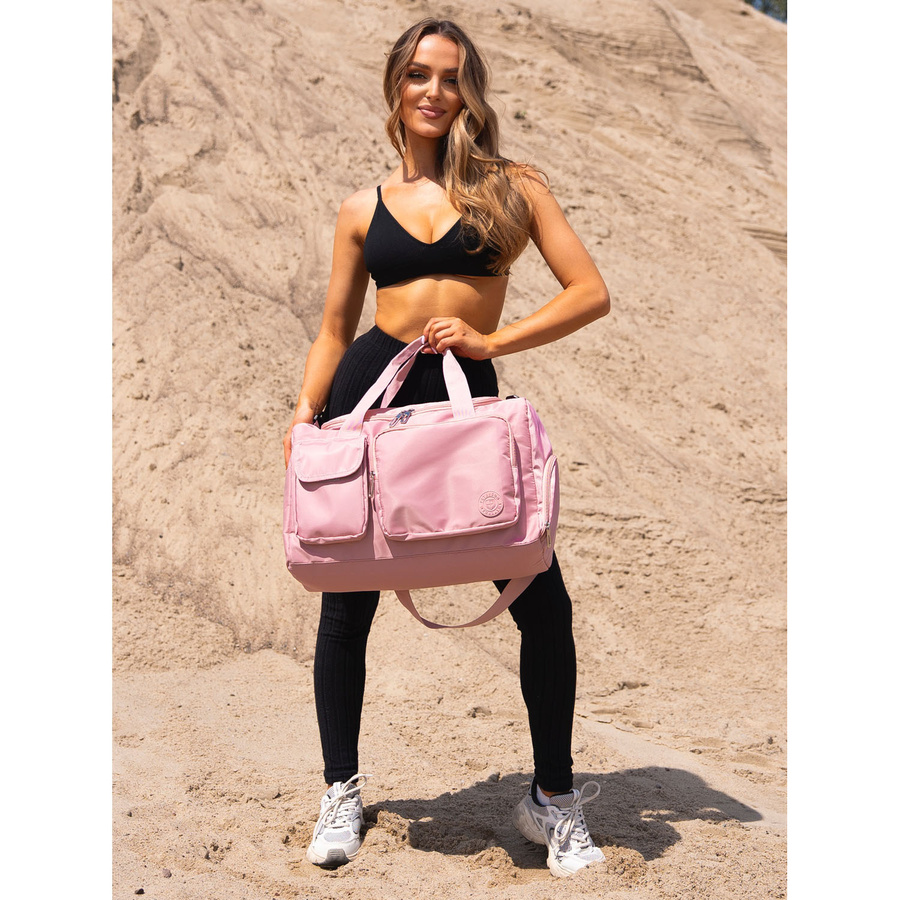Różowa torba weekendowa wykonana z poliestru z kieszonkami zewnętrznymi - Peterson