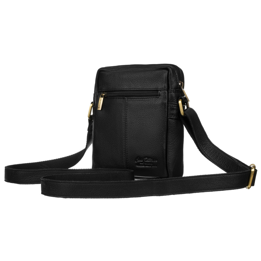 Czarna torba męska na ramię wykonana ze skóry naturalnej z suwakami na froncie - Peterson