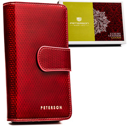 Pionowy portfel damski z lakierowanej skóry naturalnej w czerwonym kolorze - Peterson