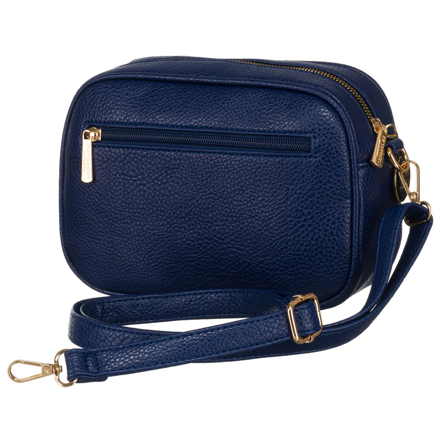 Miejska modna granatowa listonoszka damska z dwoma paskami w komplecie i brelokiem eko skóra Peterson