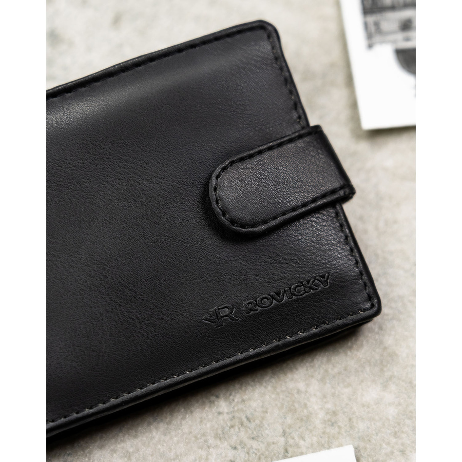 Zestaw prezentowy: męski, czarny portfel ze skóry ekologicznej i brelok do kluczy - Rovicky