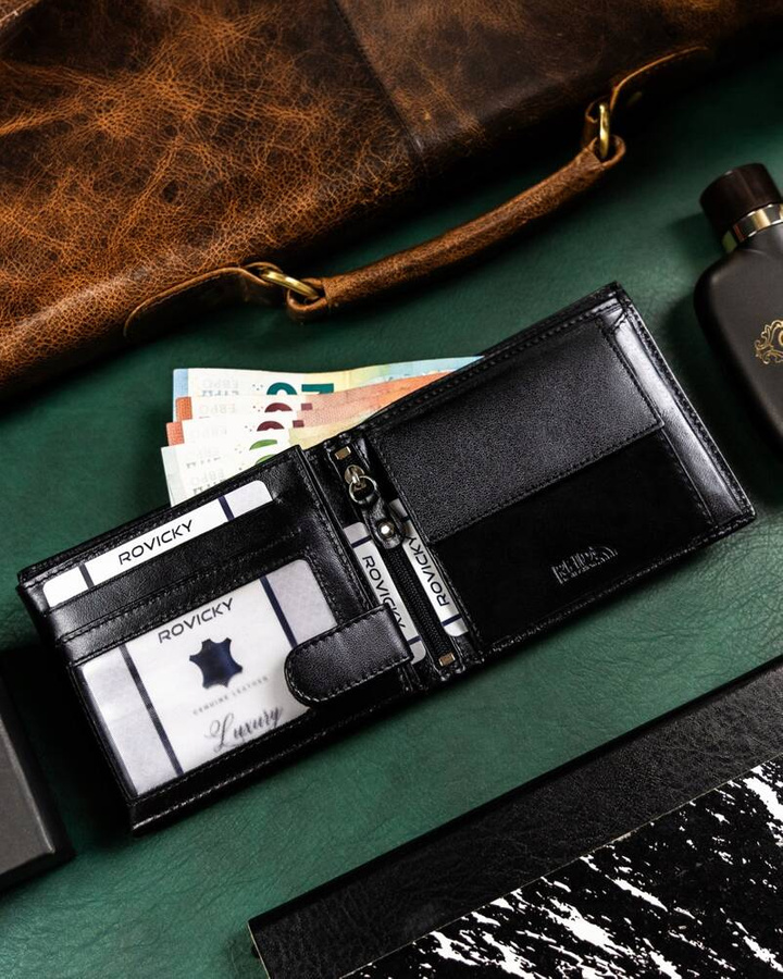 Zestaw prezentowy: skórzany portfel męski i brelok - Rovicky 