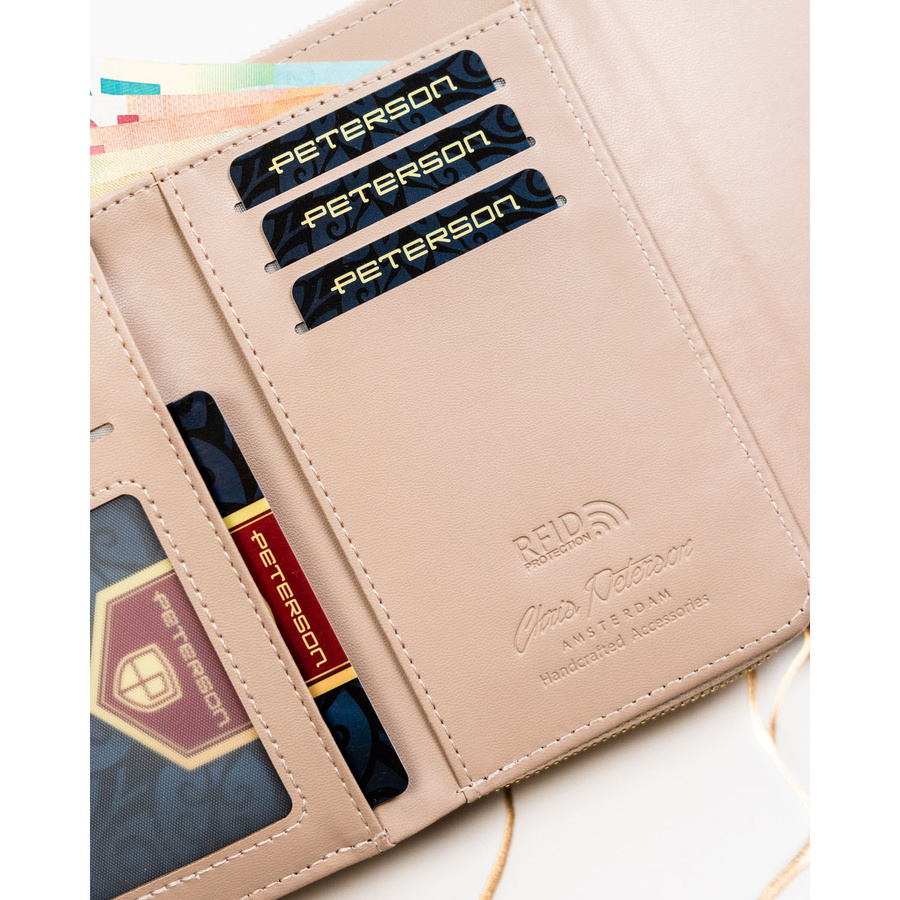 Beżowy portfel damski ze skóry ekologicznej w orientacji poziomej - Peterson