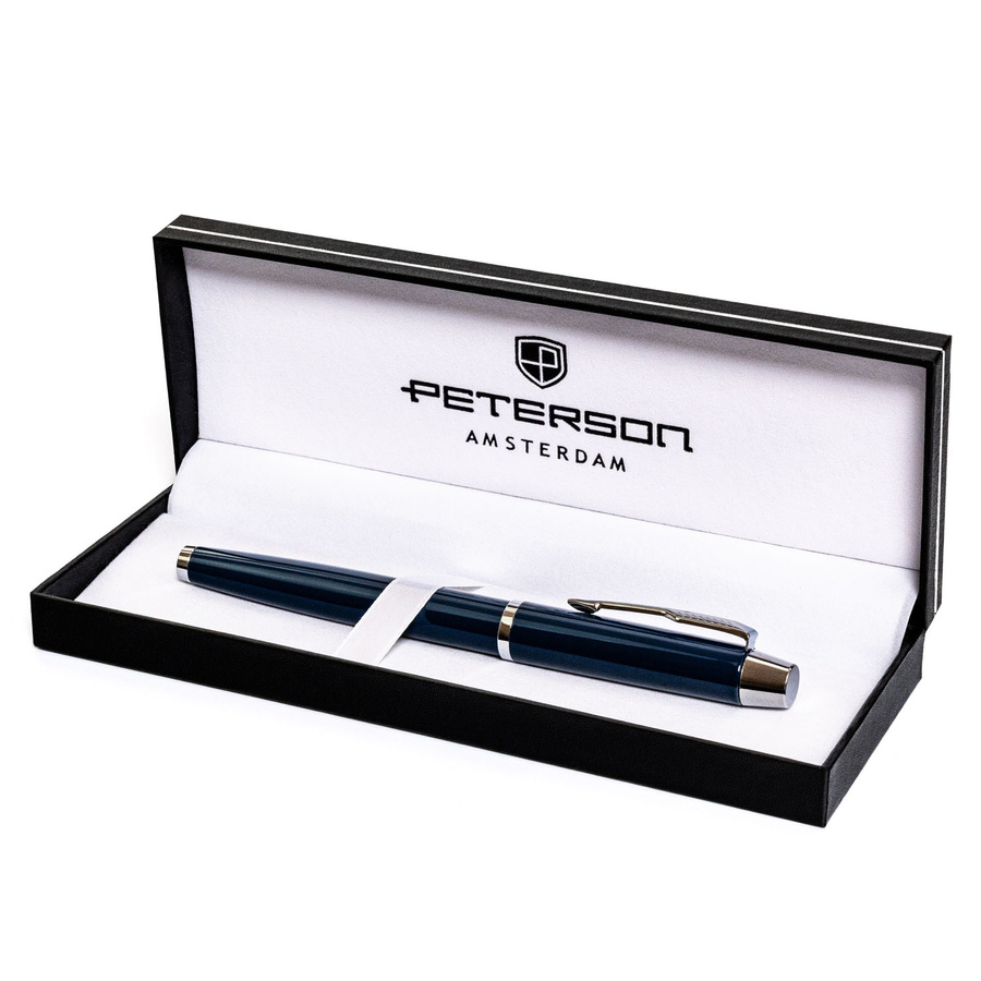 Granatowy, metalowy długopis w eleganckim pudełku - Peterson