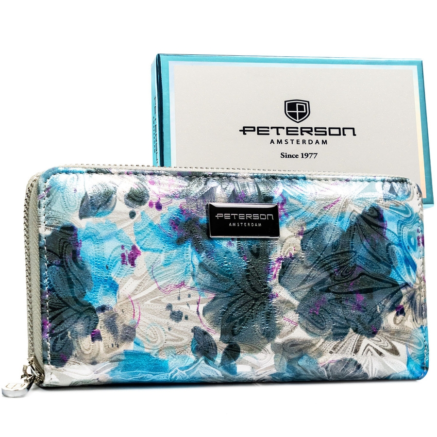 Portfel damski w typie piórnika w kwiaty zamykany suwakiem - Peterson