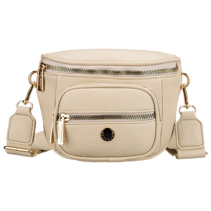 Saszetka damska w beżowym kolorze wykonana ze skóry ekologicznej, zamykana suwakiem - Peterson