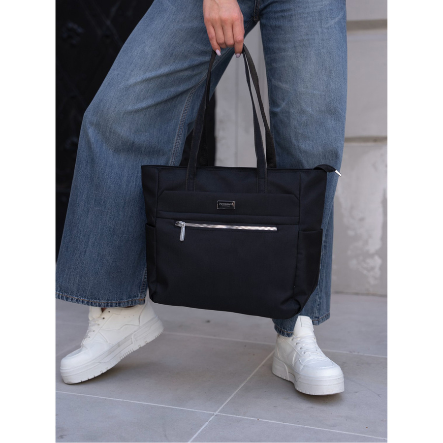 Praktyczna, czarna shopperka damska na ramię - Peterson