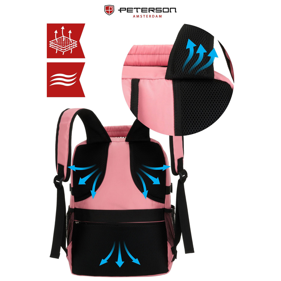 Różowy plecak podróżny zawieszony na regulowanych szelkach - Peterson