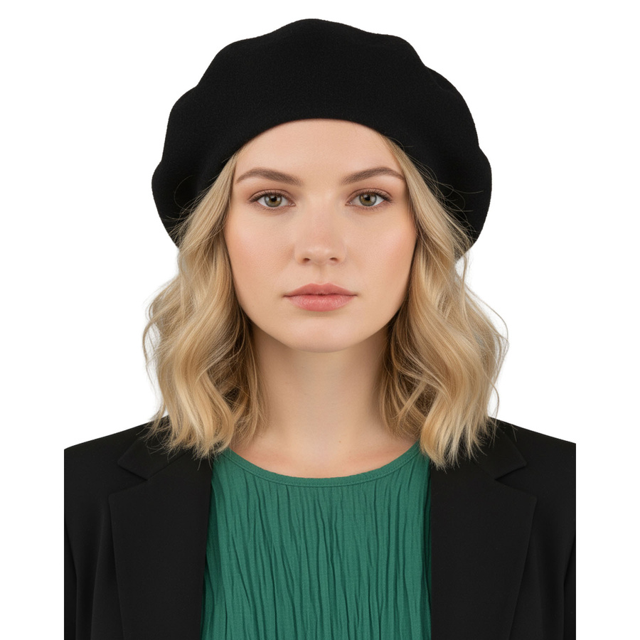 Ciepły, czarny beret damski wykonany z akrylu - Rovicky