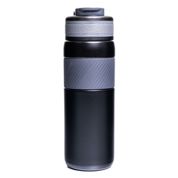 Czarny kubek termiczny ze stali nierdzewnej z silikonowym ustnikiem - Peterson