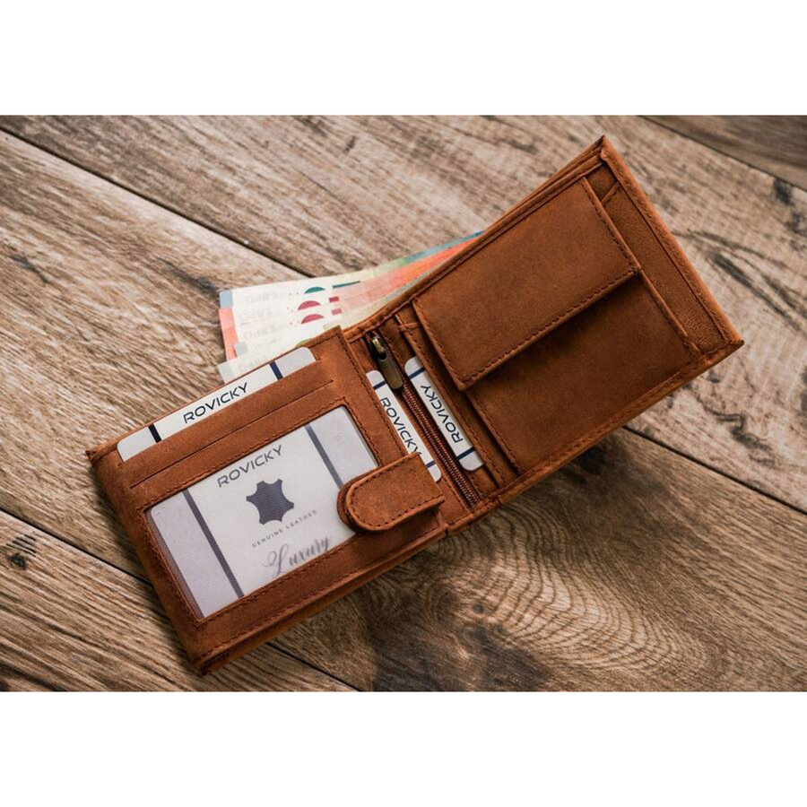 Portfel męski z nubukowej skóry naturalnej w brązowym kolorze z tłoczeniem przedstawiającym głowę psa - Always Wild