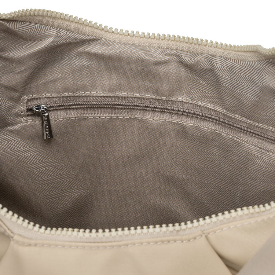 Beżowa torebka damska z poliestru, mieszcząca format A4 i zamykana suwakiem - Peterson