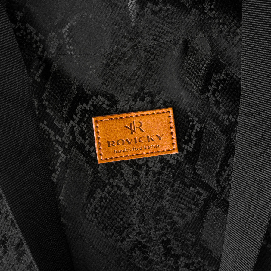 Duży, czarny shopper damski z poliestru zawieszony na uchwytach i regulowanym pasku - Rovicky