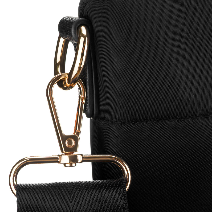 Czarna, duża shopperka damska z nylonu, mieszcząca format A4 i zamykana klipsem magnetycznym - Peterson