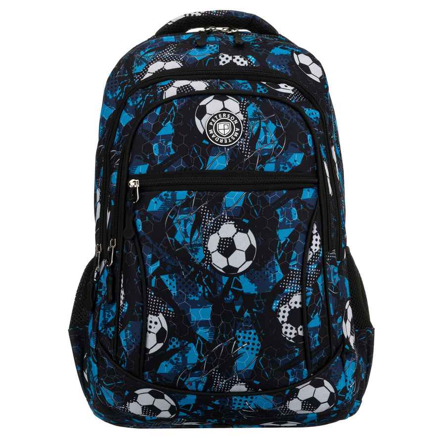 Szkolny tornister z poliestru pokryty wzorem w piłkę nożną - Peterson