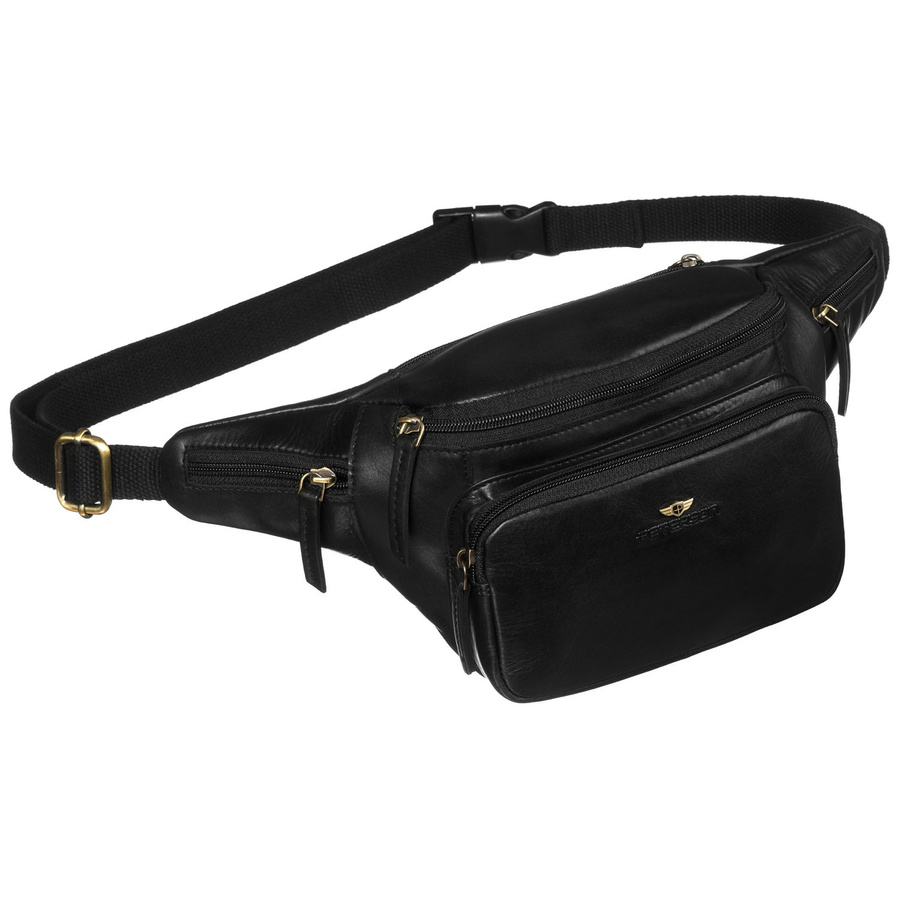 Klasyczna, czarna, skórzana nerka męska na biodra - Peterson