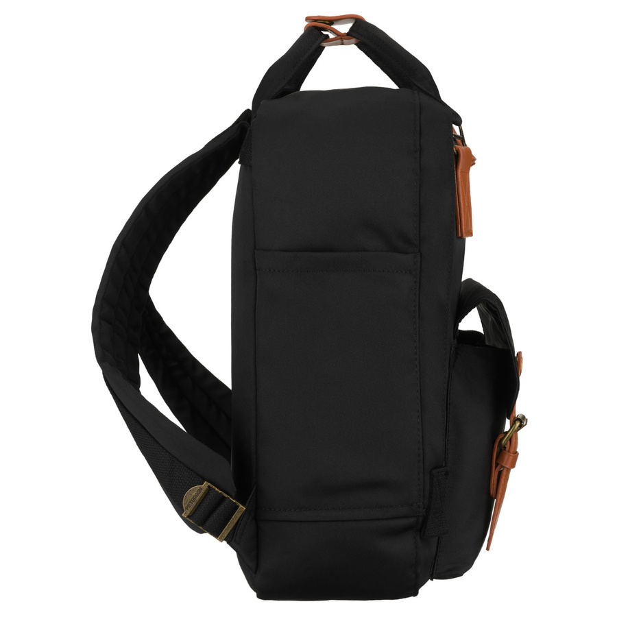 Czarno-brązowy, duży plecak damski wykonany z poliestru i skóry ekologicznej - Peterson