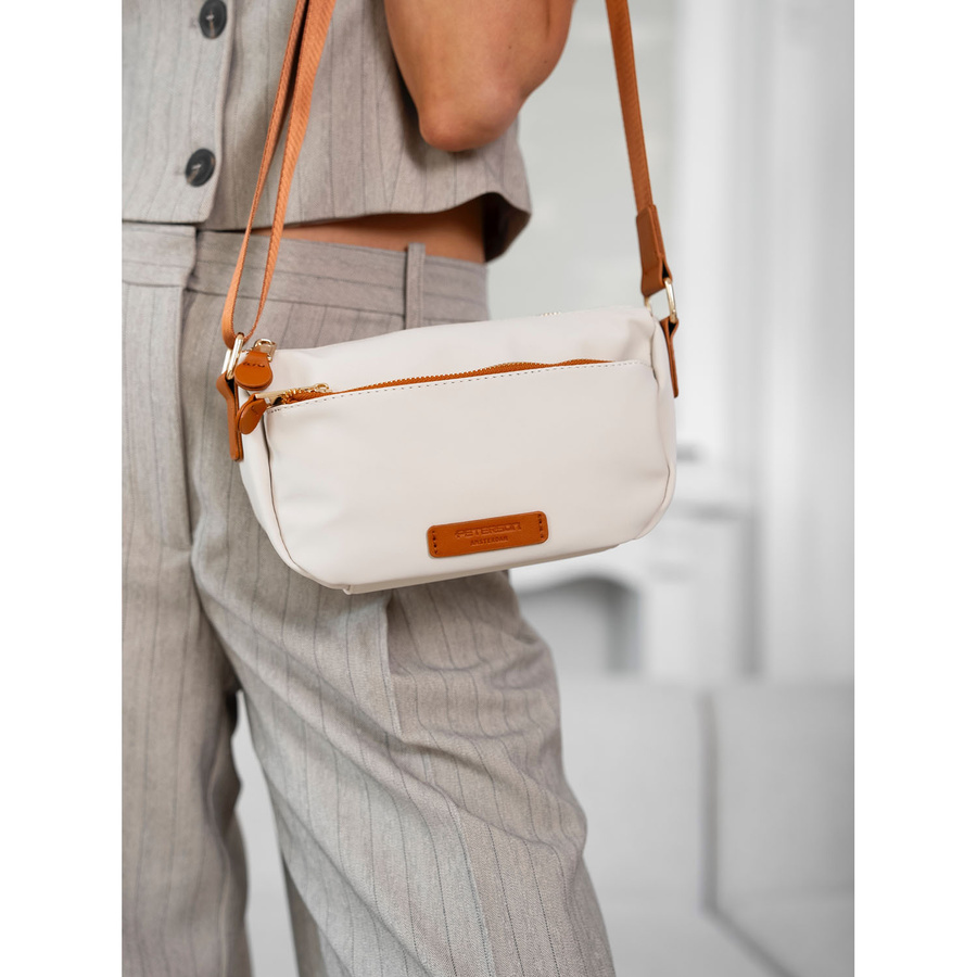 Nylonowa torebka damska w brązowo-beżowym kolorze - Peterson