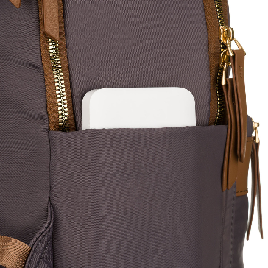 Szary, miejski plecak damski z poliestru zamykany suwakami - Peterson