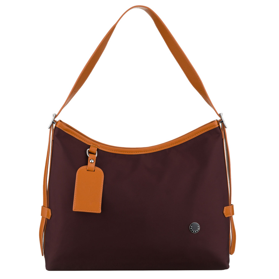 Bordowa listonoszka damska z poliestru i skóry ekologicznej zamykana suwakiem - Peterson