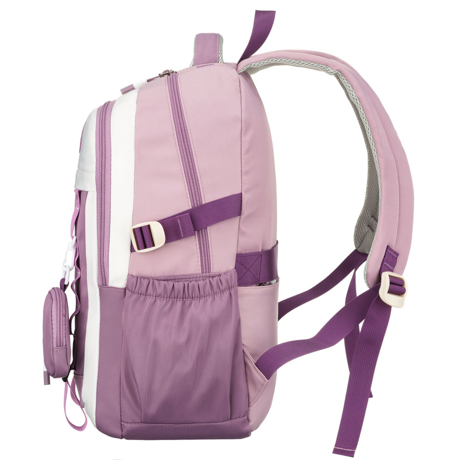 Miękki plecak szkolny z poliestru w białofioletowym kolorze, zawieszony na regulowanych szelkach - Peterson