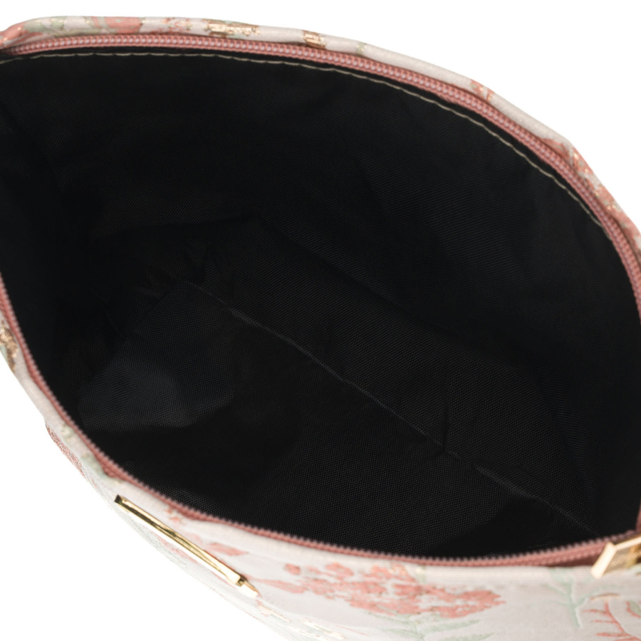 Kosmetyczka z materiału syntetycznego w różowo-beżowym kolorze zdobiona kwiatami - Peterson