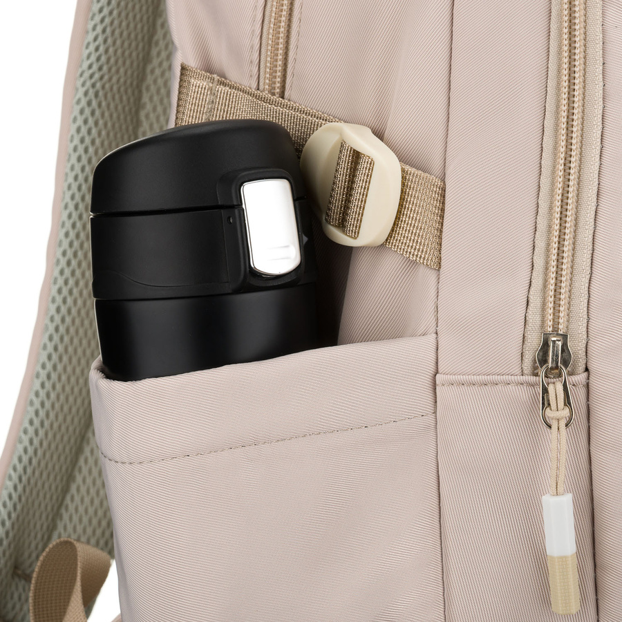 Beżowy, modny plecak szkolny z poliestru zawieszony na regulowanych szelkach - Peterson