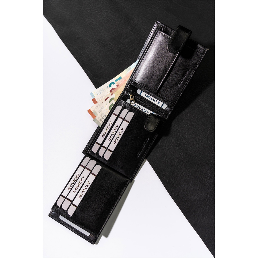 Klasyczny męski portfel na zatrzask z technologią RFID - Rovicky