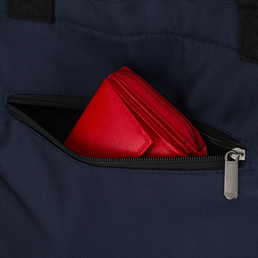 Granatowa shopperka damska z poliestru z kieszenią zewnętrzną - Peterson