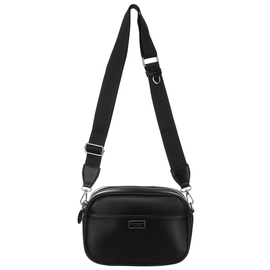 Czarna, klasyczna listonoszka damska crossbody z eko skóry dwa paski w komplecie Peterson