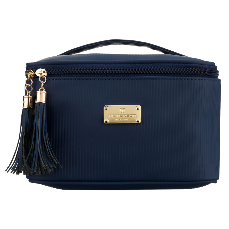 Granatowa kosmetyczka z tkaniny syntetycznej z poręcznym uchwytem - Peterson