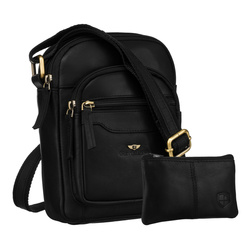 Czarna torba męska ze skóry naturalnej z saszetką w zestawie - Peterson