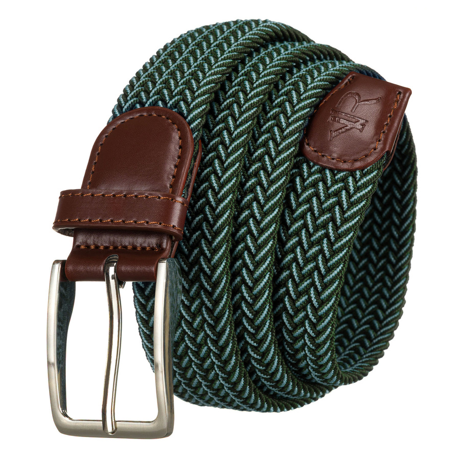 Zielony pasek parciany z tradycyjną klamrą w srebrnym kolorze - Rovicky