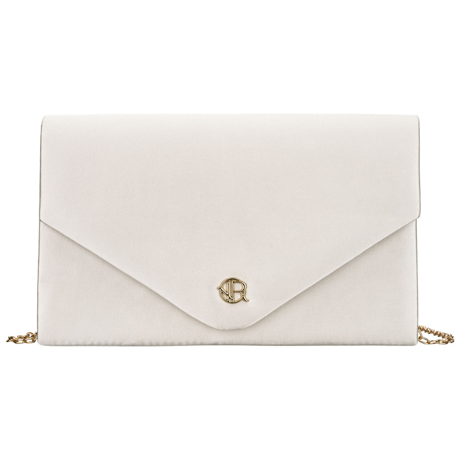 Biała kopertówka damska z tkaniny syntetycznej zamykana klipsem magnetycznym - Rovicky