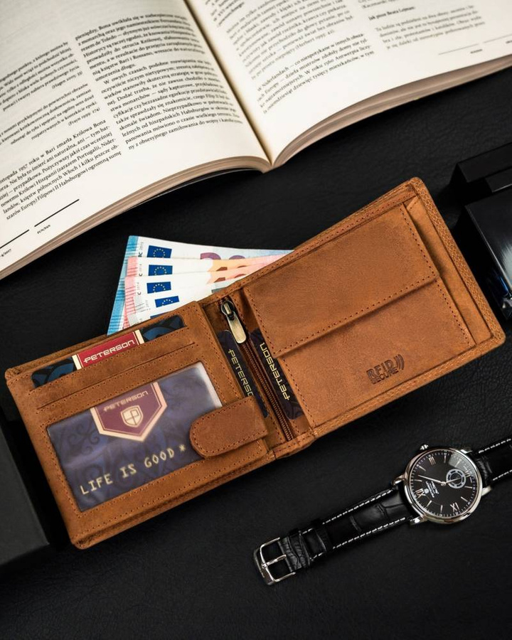 Portfel męski bez zapięcia ze skóry nubukowej - Peterson