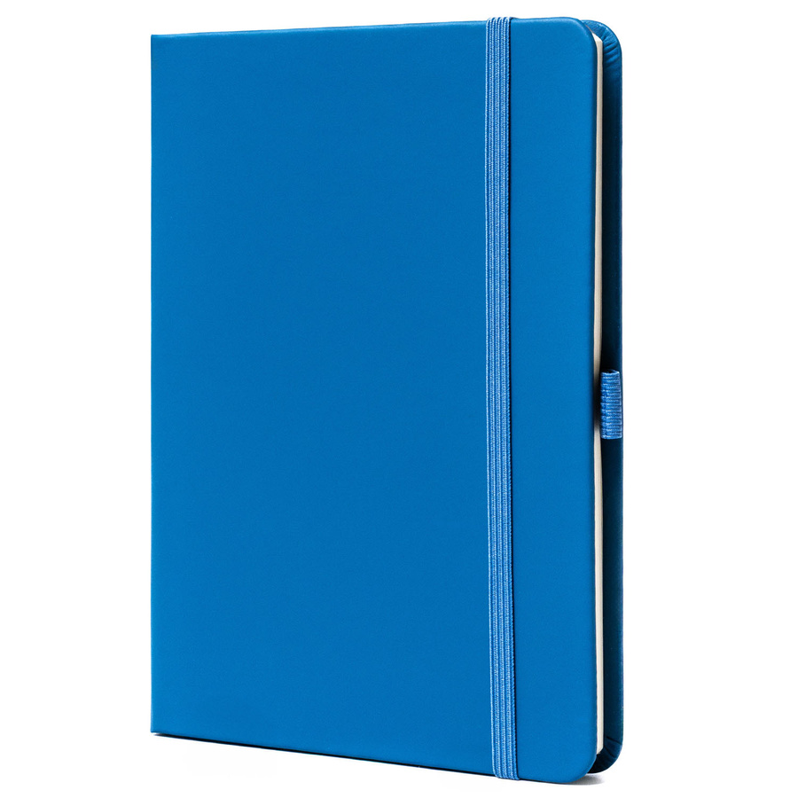 Niebieski notes w formacie B6 zadrukowany w linie, wyposażony w pętelkę na długopis - Peterson