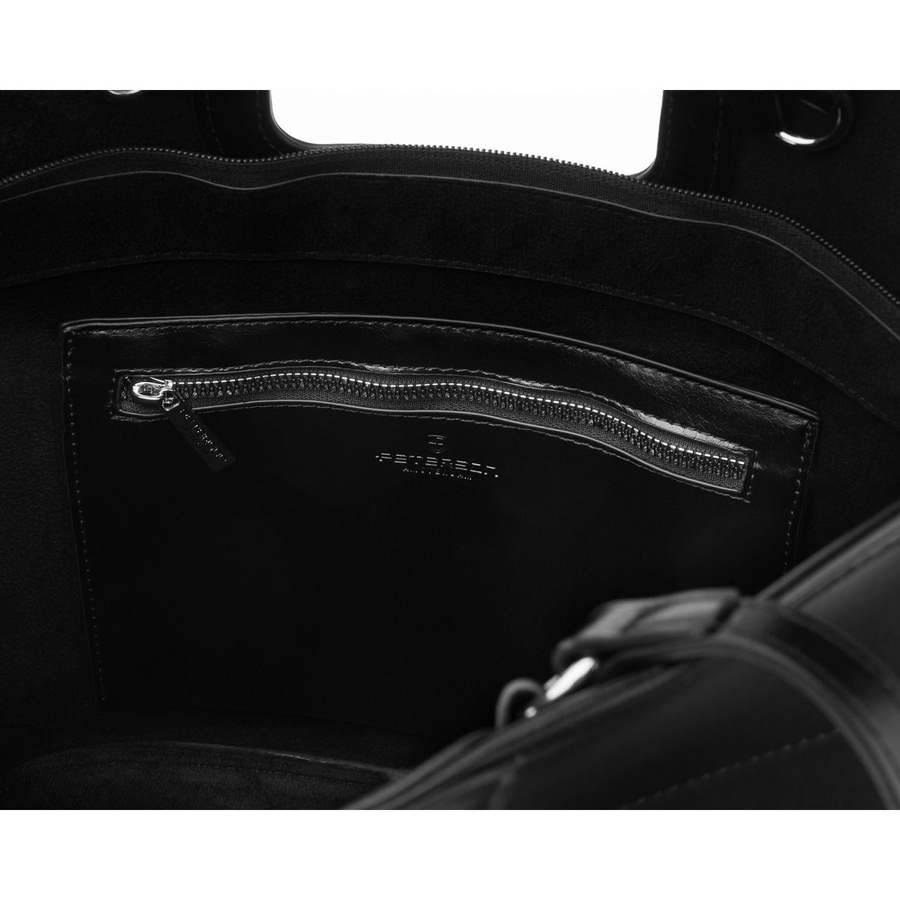 Duża, czarna shopperka damska wykonana ze skóry ekologicznej, zamykana suwakiem - Peterson