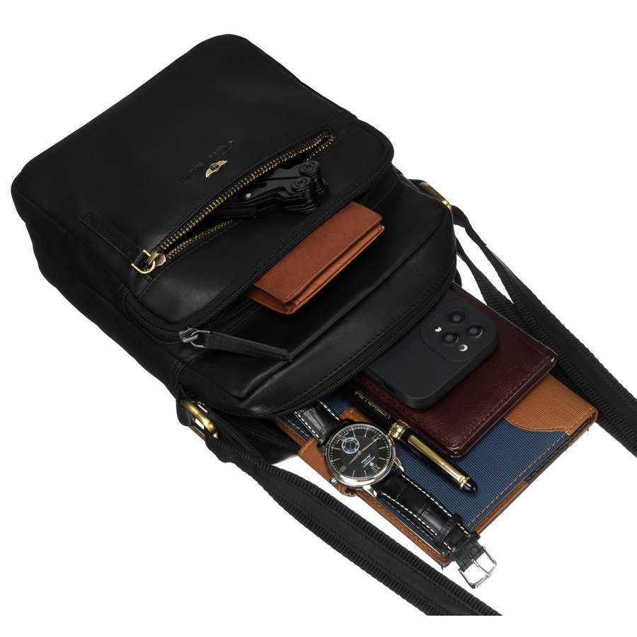 Skórzana torebka męska listonoszka na pasku - Peterson