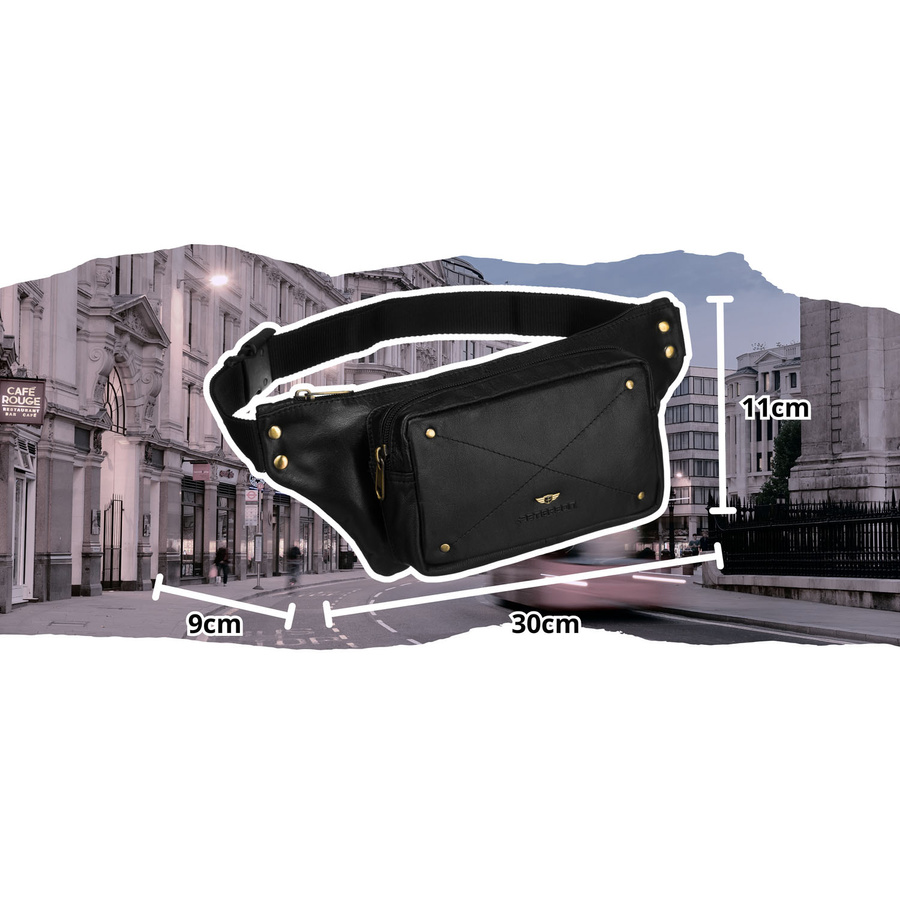 Biodrowa nerka męska w czarnym kolorze wykonana ze skóry naturalnej - Peterson