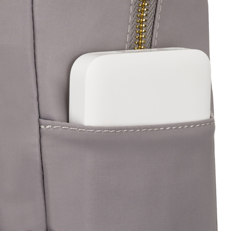 Szary plecak damski z nylonu i skóry ekologicznej z kieszonką zewnętrzną - Peterson